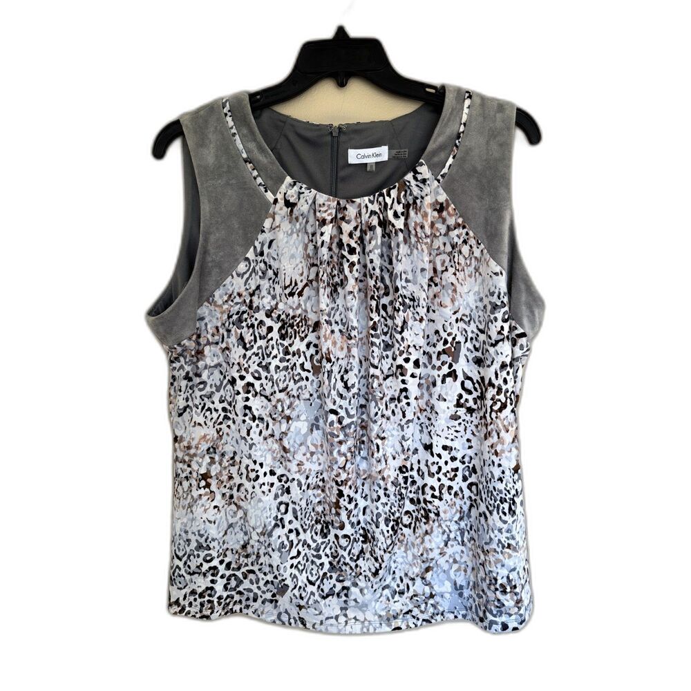 Calvin Klein Plus Size 2X Leopard Print Mixed Media Faux‎ Suede Top